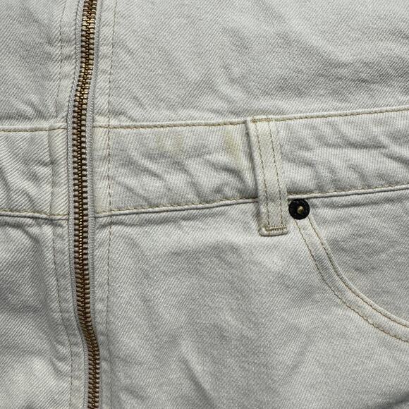 Free People SZ 8 Sunkissed Jean Overalls Zip-Front Frayed Hems Beige We the Free - Picture 8 of 12